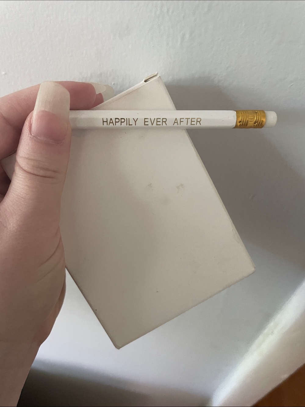 25 White 'Happily Ever After' mini Pencils with Gold Ferrule